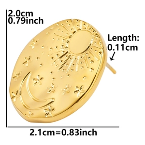 Detailed size specifications for gold celestial sun and moon motif stud earrings