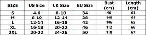 Tableau des tailles pour T-shirt rayé femme incluant tailles US, UK, EU et mesures de buste