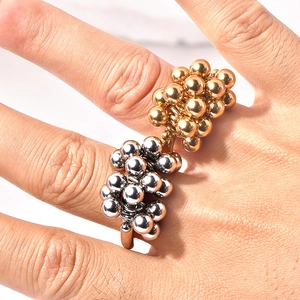 Unique two-tone cluster ring with polished gold and silver metal spheres for women
