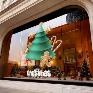 Christmas Window Stickers Static Cling Double Sided Color PVC Decals Gingerbread Man Tree Gift Box Shop Holiday Decor