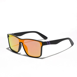 Black matte smart sports sunglasses with orange reflective lens and built-in camera