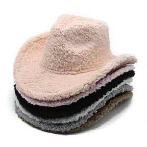 Plush western cowboy hat in multiple colors with soft faux fur texture for winter