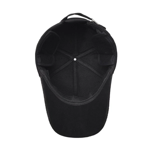 Men's winter baseball cap with integrated ear flaps and adjustable rear strap in black