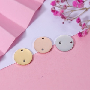 Round Disc Pendant Stainless Steel With Rhinestone For DIY Jewelry Making Mirror Polished Craft Accessories