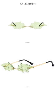 Détail de lunettes de soleil chauve-souris sans monture en or-vert et vue de profil