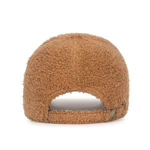 Back view of brown lamb wool baseball cap showing soft texture and adjustable strap