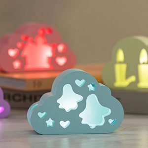 Cloud LED nachtlampjes met spook en ster uitsparingen in blauw roze en groen