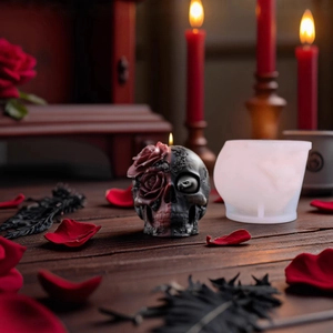 Schädel- und Rosen-Duftkerze mit Silikonform für DIY Halloween Gothic Dekorationen