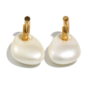 Minimalist matte 18K gold plated earrings with irregular milky white acrylic pearls