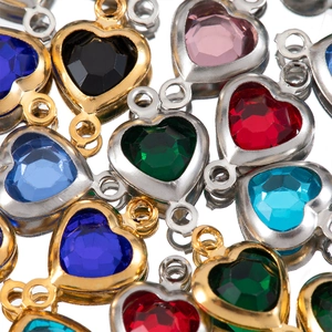 Colorful heart crystal pendants with gold and silver frames for DIY jewelry making