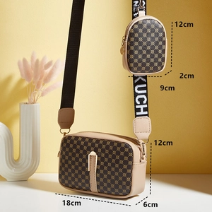 Detailed dimensions of printed two-piece crossbody bag set with floral pattern