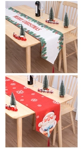 Close-up of double-layer cotton linen Christmas table runner with festive prints