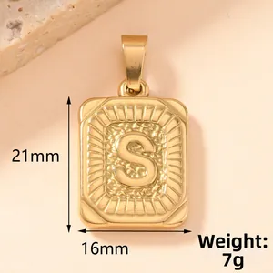 Detail of square gold plated letter S pendant with dimensions 21mm x 16mm