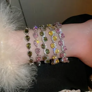 Elegant silver tennis bracelets with colorful oval and teardrop zircon gemstones