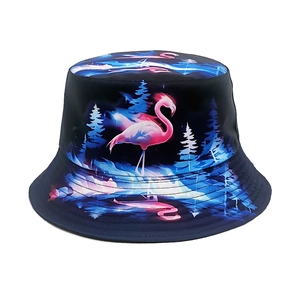 Flamingo Print Bucket Hat Retro Polyester Sun Protection Outdoor Travel Fisherman Cap For Women And Men