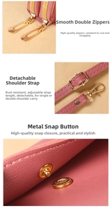 Detail view of pink crossbody bag with dual golden zippers and adjustable shoulder strap