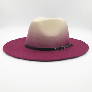 Gradient Color Fedora Hat For Men Women Wide Brim Woolen Felt Jazz Hat With Belt Buckle British Style Autumn Winter Cap