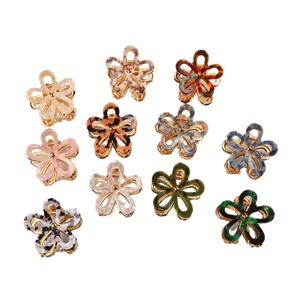 Artistic multi-color floral hair clips in assorted marble and tortoise resin finishes