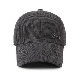 Men winter checkered baseball cap with ear flaps and warm thick waffle texture