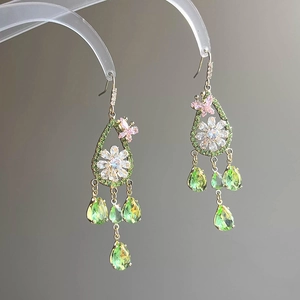 Butterfly Flower Teardrop Dangle Earrings Copper Zircon Hollow Long Drop Jewelry Women Luxury Forest Style