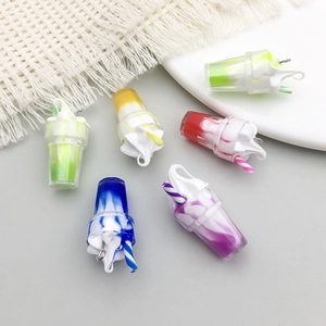 Colorful resin ice cream drink cup charms with metal rings for DIY jewelry making