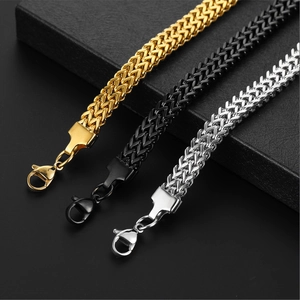 Punk style Franco chain bracelets in gold, black, and silver stainless steel set