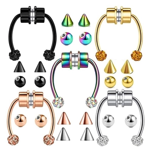 Magnetic Fake Nose Ring Stainless Steel Non Piercing Horseshoe Septum Ring Rhinestone Interchangeable Ends Body Jewelry
