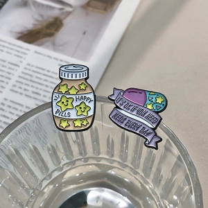 Cute Happy Pills and medical capsule enamel pin set for clothing and bag decoration