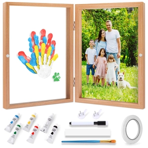 DIY family handprint picture frame kit with acrylic paints and wooden hinged photo frame