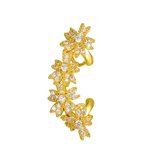 Manchette d'oreille élégante en fleurs dorées avec cristaux et design incurvé chic
