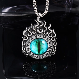 Evil Eye Pendant Necklace Stainless Steel Flame Gothic Retro Rune Dragon Eye Jewelry For Men Women