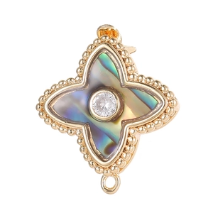 Golden clover jewelry pendant with mother of pearl inlay and sparkling zircon stone