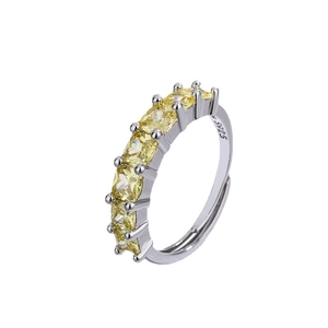Luxurious S925 silver ring featuring square-cut yellow zircon stones on a wide band