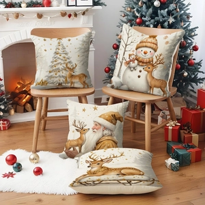 Christmas white snowman linen pillow covers set for holiday sofa decor with festive motifs