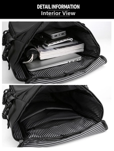 Internal view of business backpack featuring padded laptop compartment and organized pockets