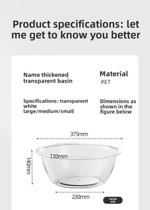 Size specifications for a large thickened transparent PET plastic washbasin