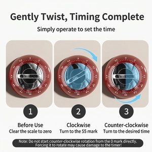 Mechanical magnetic kitchen timer with red round shell and 60-minute dual-color dial