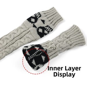Detailed close-up showing the warm inner layer and thick knit texture of skull arm warmers
