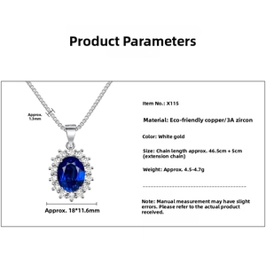 Detailed chart showing sapphire pendant dimensions and polished S925 silver clasp