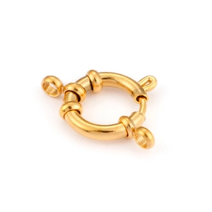 Golden round stainless steel spring ring clasp for DIY jewelry making on white background