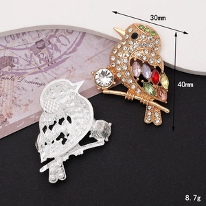 Exquisite bird brooch with colorful rhinestones in gold and silver finish alloy