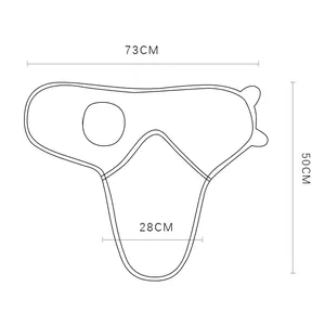 Detailed size guide for newborn swaddle showing 73cm width and 50cm height dimensions