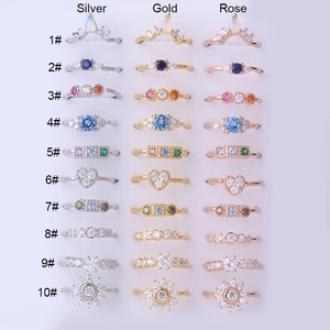 Nose ring collection with 10 designs in silver, gold, and rose gold with zircon stones