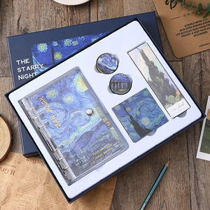 Artistic Van Gogh Starry Night stationery set with binder journal, tape and sticky notes