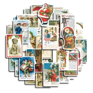 Vintage Christmas stickers collection featuring Santa Claus, angels and festive motifs