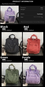 Detailed size specifications for canvas backpack featuring 32x18x35cm dimensions