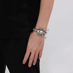 Vintage silver scorpion king bracelet in punk style for men, made of durable titanium steel