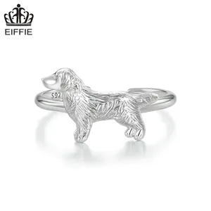 925 Sterling Silver Cute Golden Retriever Dog Adjustable Open Ring For Women Personalized Animal Shaped Fashion Jewelry Finger Ring Gift