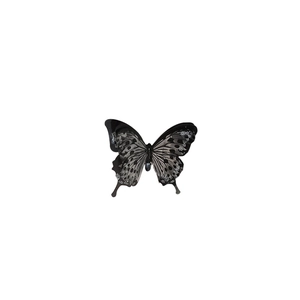 Elegant layered butterfly open ring featuring black and grey textures with silver sequins
