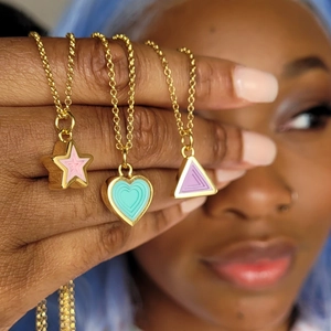 Geometric Pendant Necklace Gold Plated Stainless Steel Colorful Enamel Heart Star Triangle Dainty Jewelry For Women